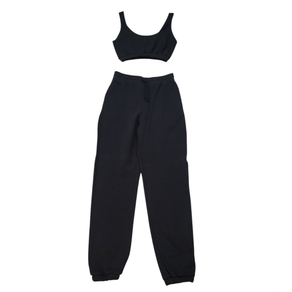 NEW Forever 21 Black Sweatshirt Crop Top & High Rise Sweatpants 2 PC Set Medium - Picture 3 of 16